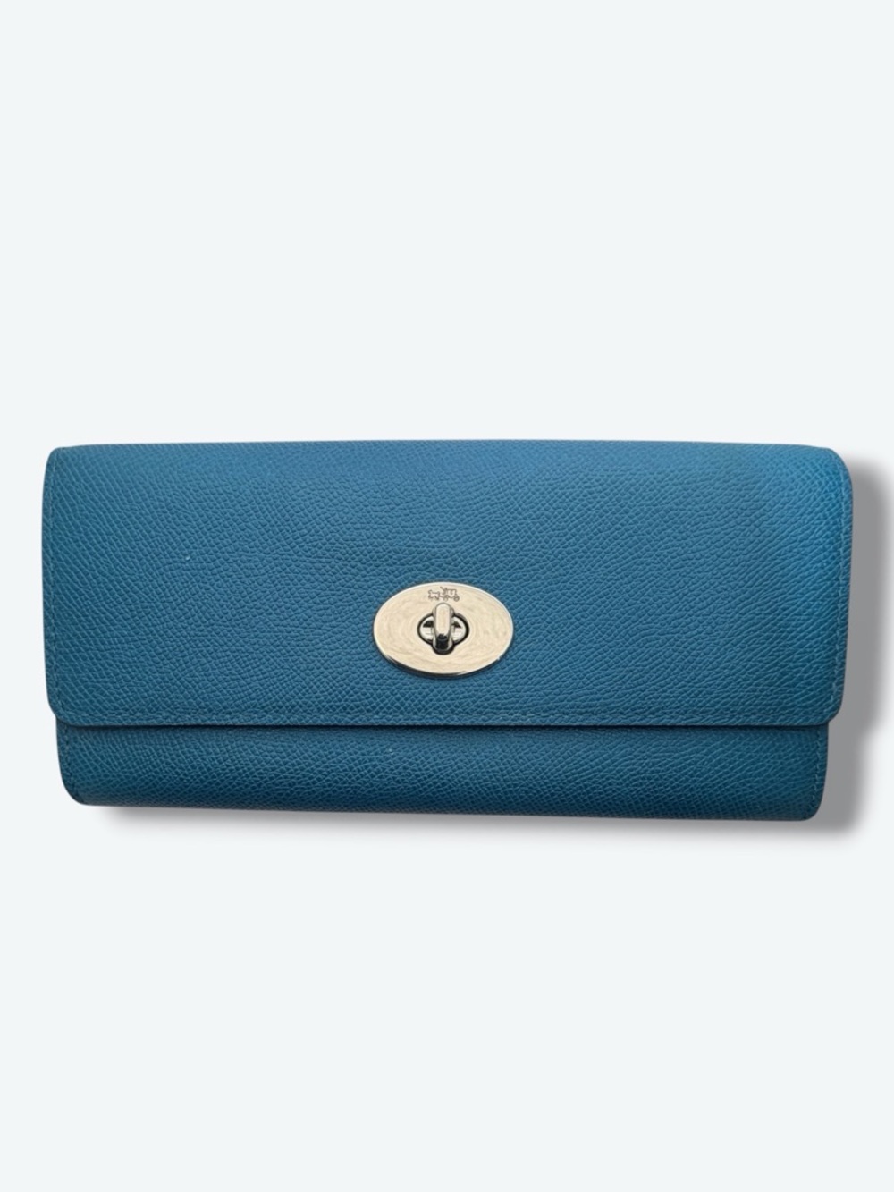 Coach Womens Leather Wallet Teal Long Clutch Accordion Organizer Turnlock